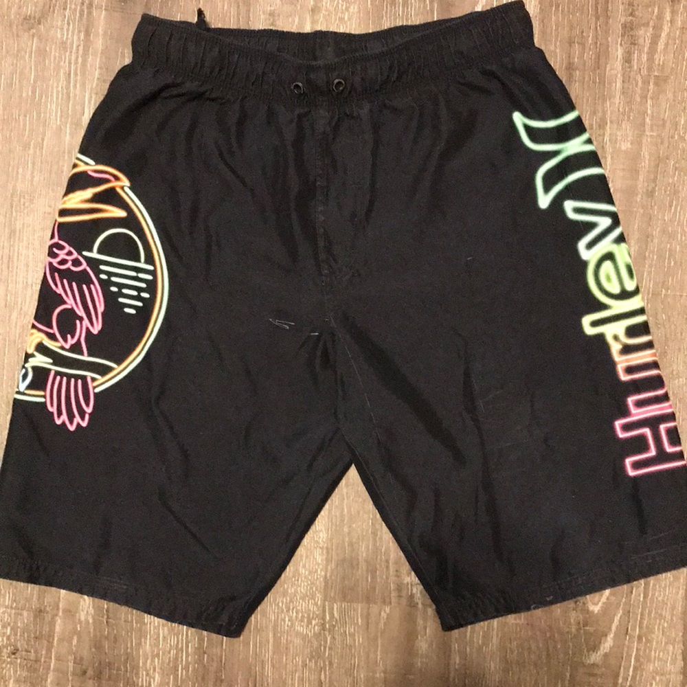 Hurley Black Board Shorts with Neon Graphics